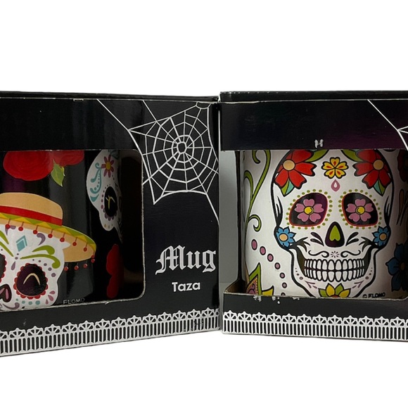 Sugar Skull Coffee Mugs Day of the Dead Set of 2 Gift Box - Picture 3 of 6